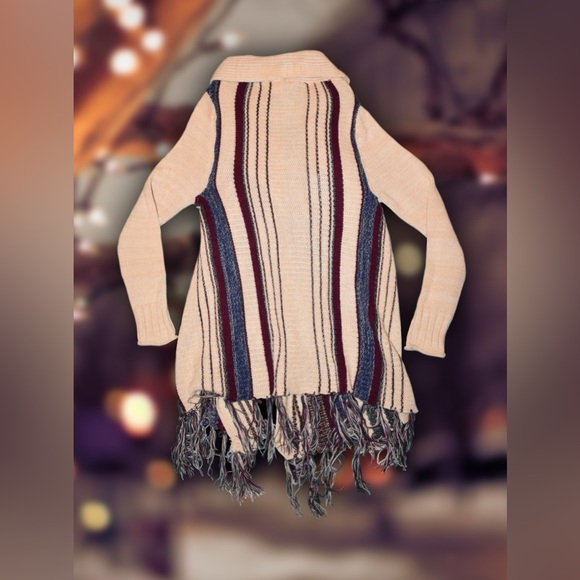 Quinn Striped Fringe Cardigan Sz M - Picture 2 of 3